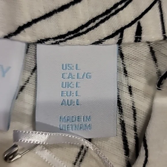 Cynthia Rowley Bamboo Leaf Print Three Quarter Sleeve Top Black Off White Large - Picture 6 of 9